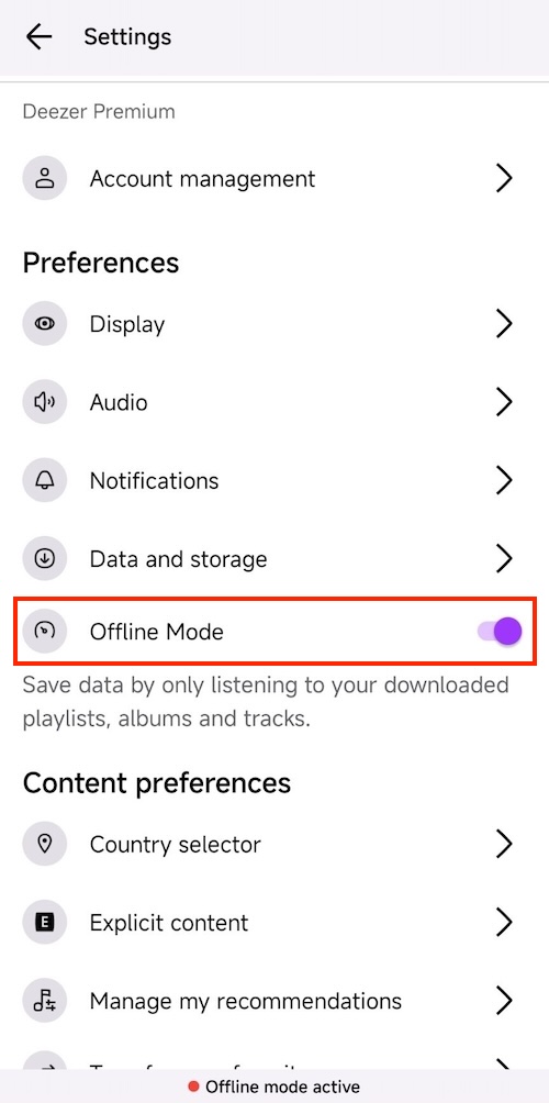 Deezer Offline Mode