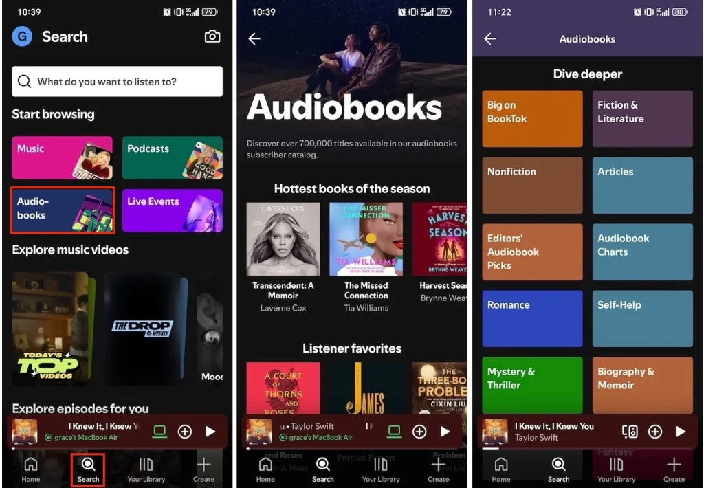 Access Audiobooks from Spotify Search