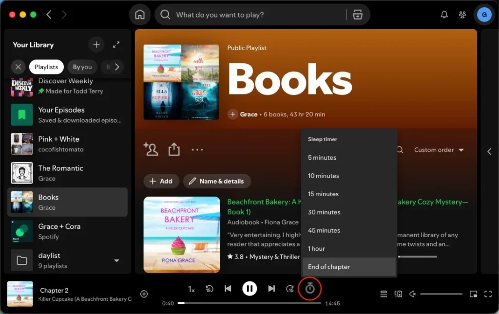 Spotify desktop Sleep Timer for podcasts/audiobooks