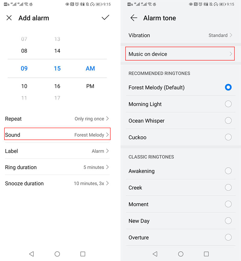 alarm sound Android