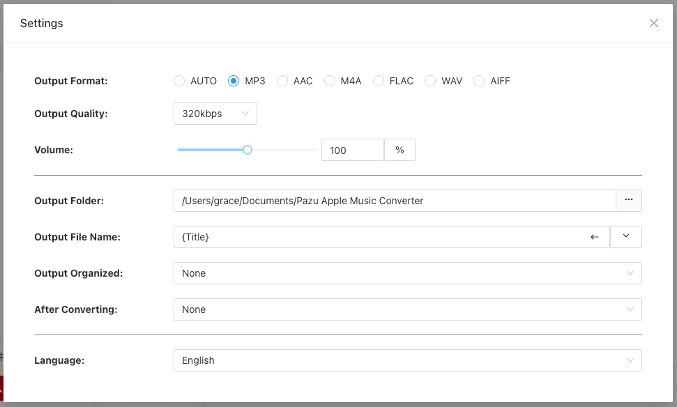 Apple Music converter settings