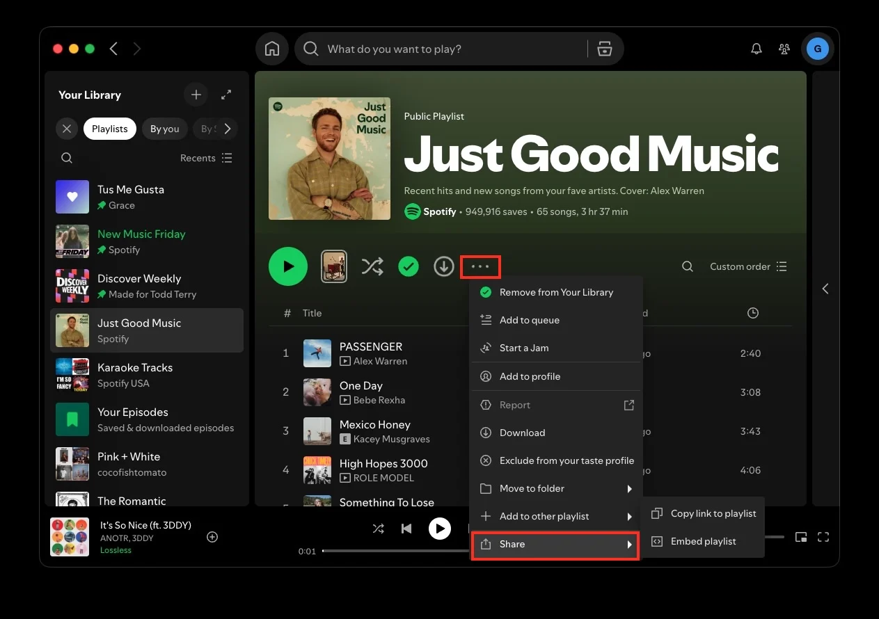 Share Spotify playlists desktop