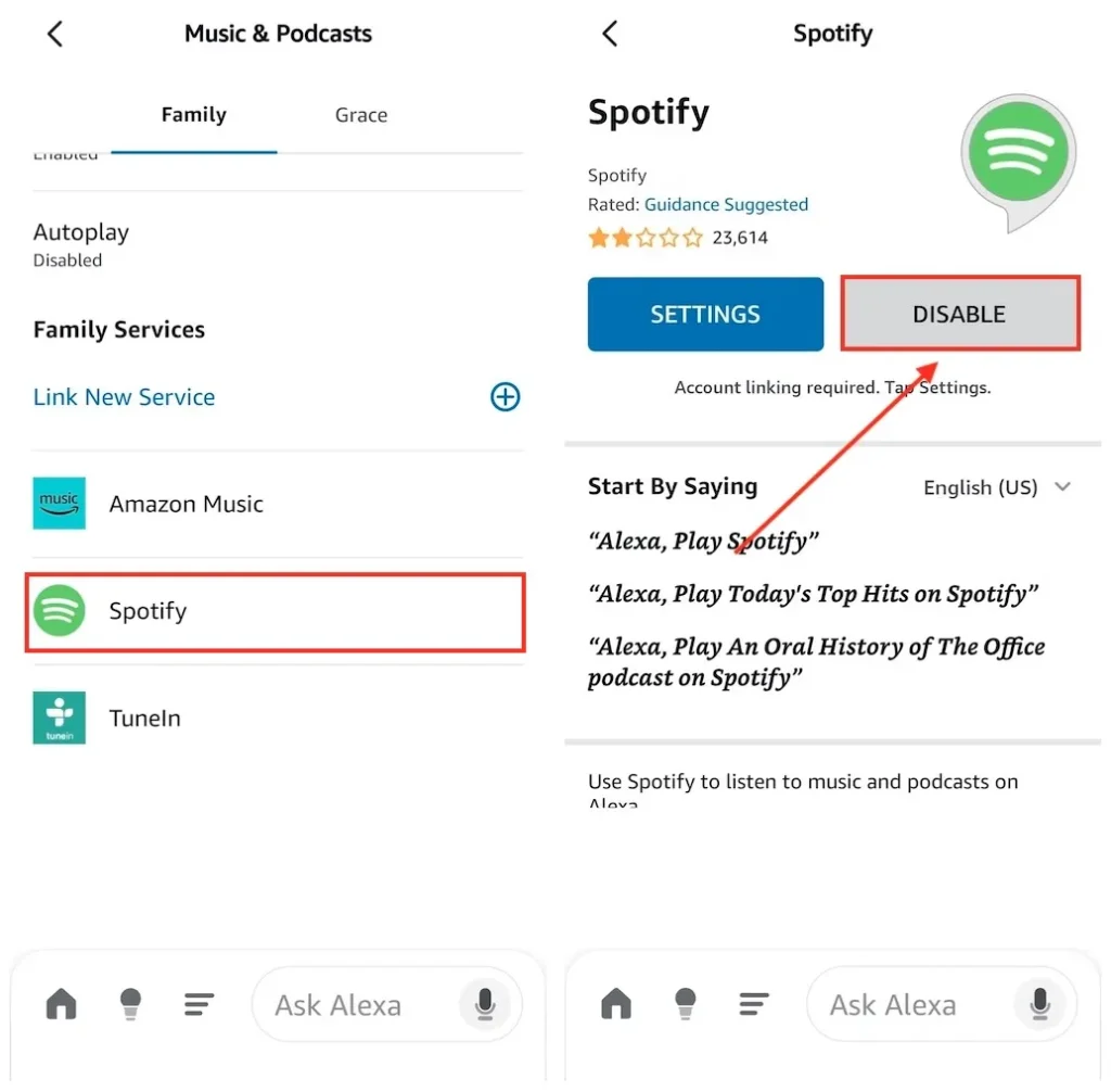 Unlink Spotify on Alexa
