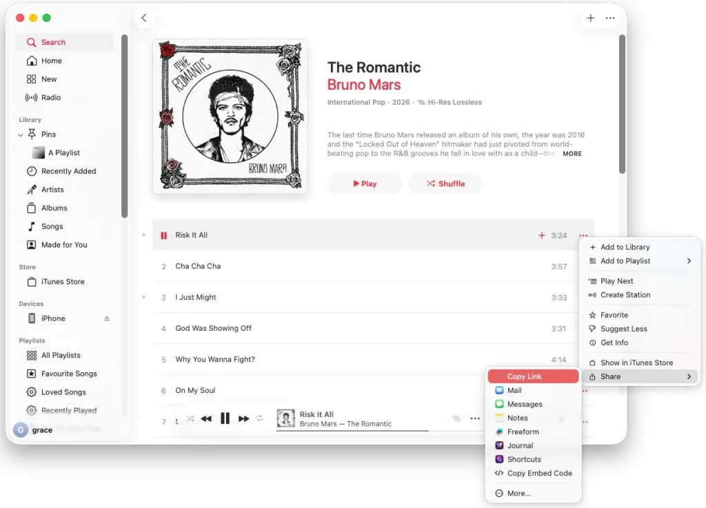 Copy Apple Music song link