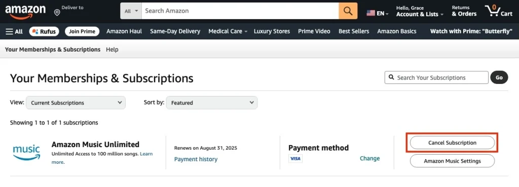 cancel amazon music website