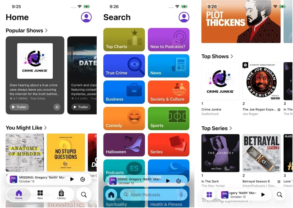Finds shows on Apple Podcasts