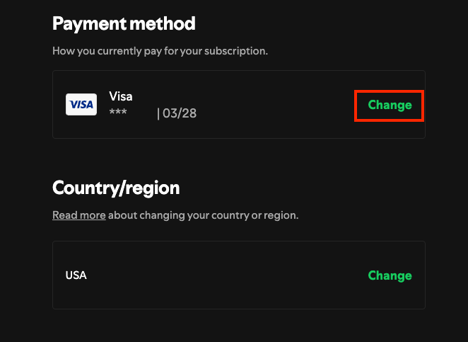 Change Spotify payment
