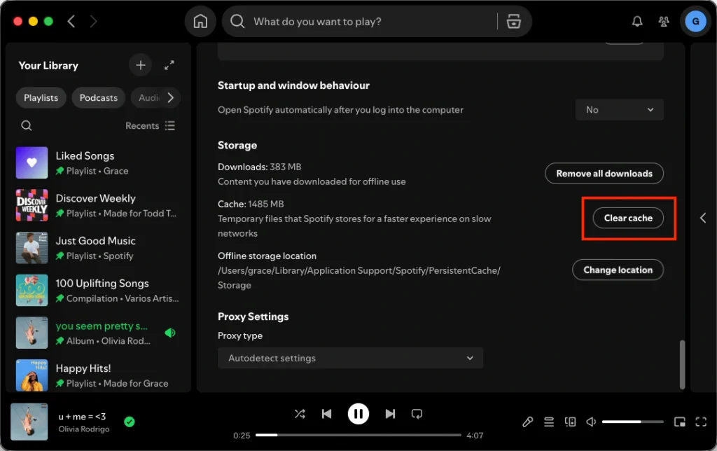 Clear Spotify cache desktop