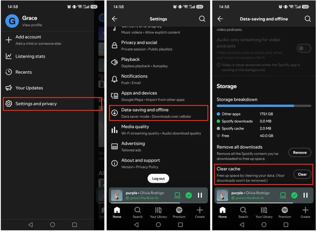 Clear Spotify cache mobile app