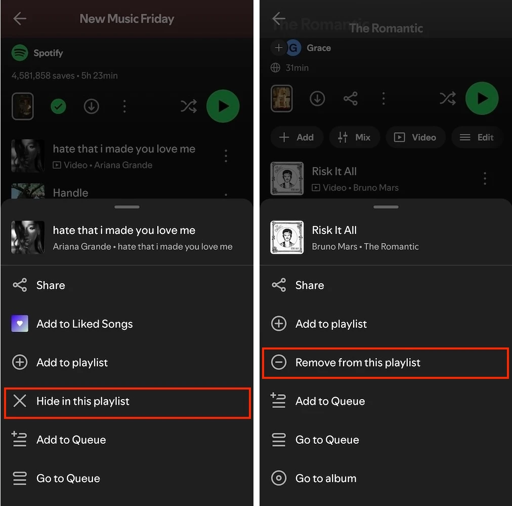 Hide vs Remove a song on Spotify