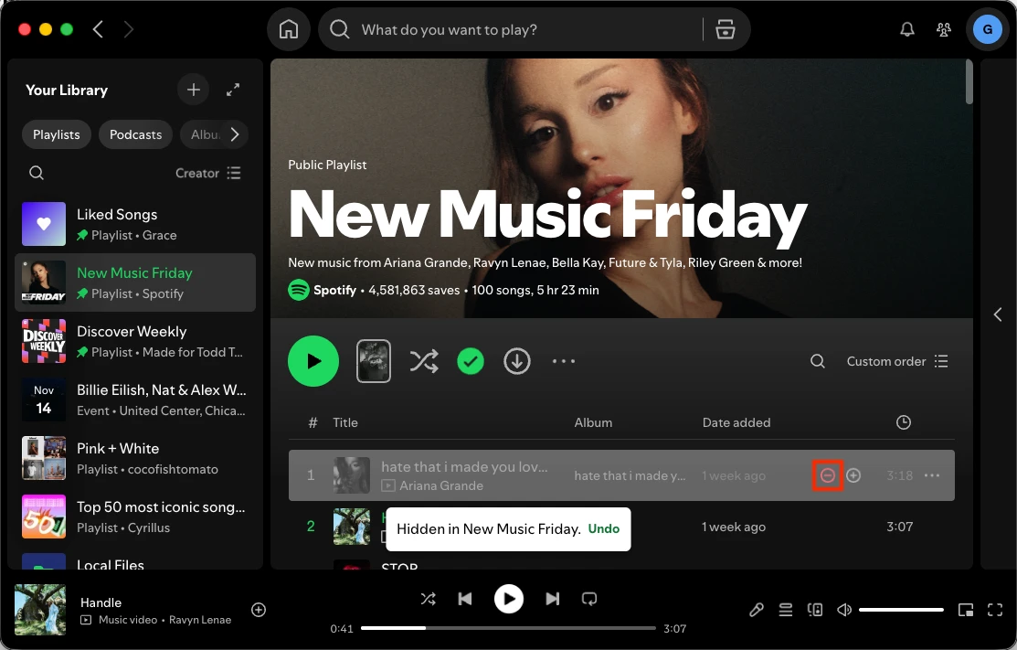 Unhide a song on Spotify Desktop