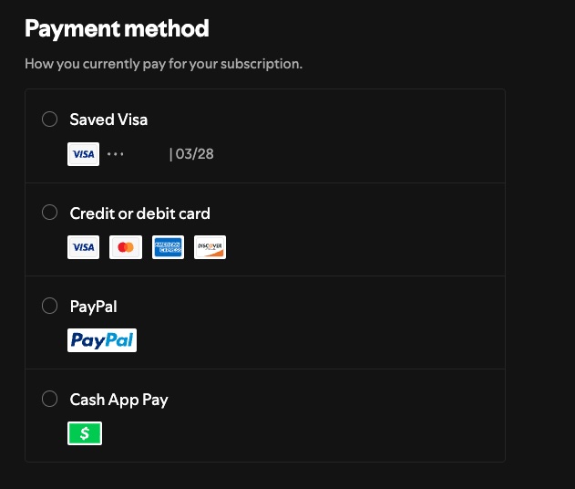 update Spotify payment method