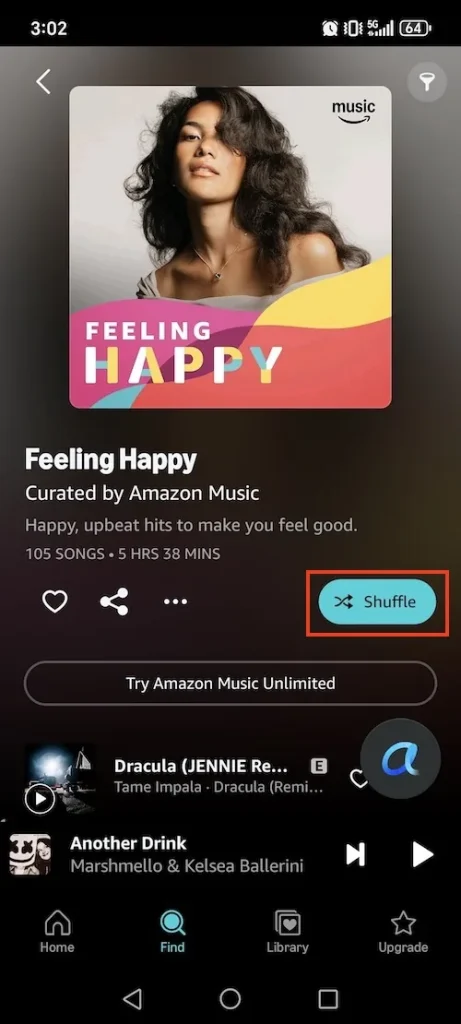 Amazon Music shuffle mode