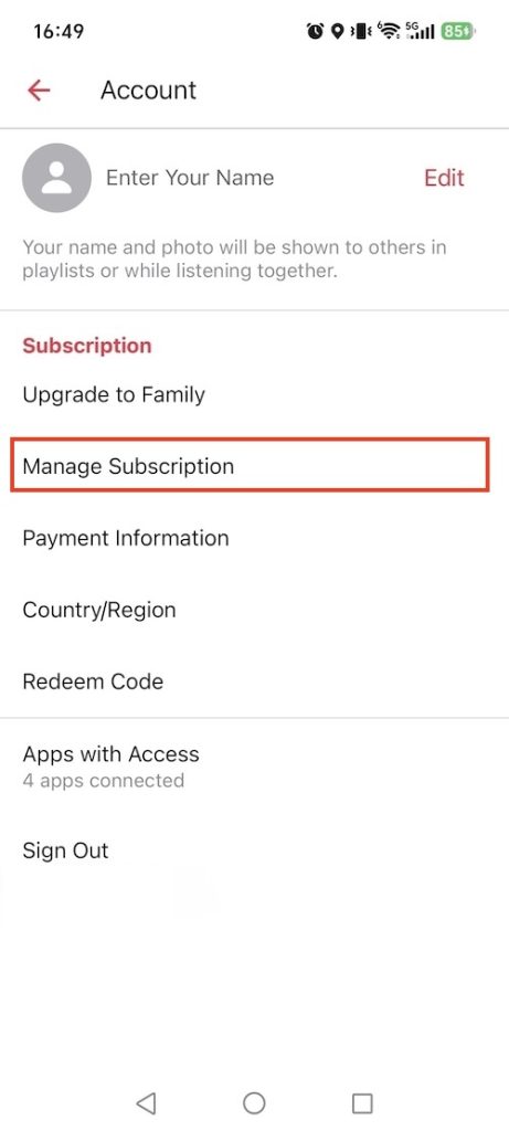 Cancel Apple Music Android