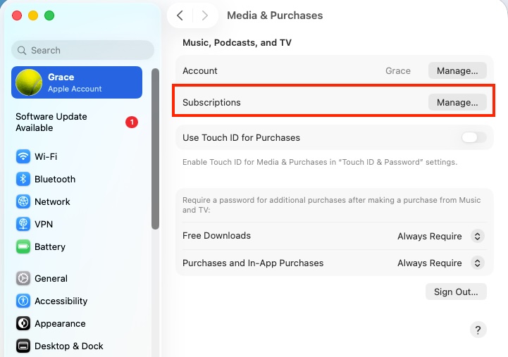 Cancel Apple Music Mac Settings
