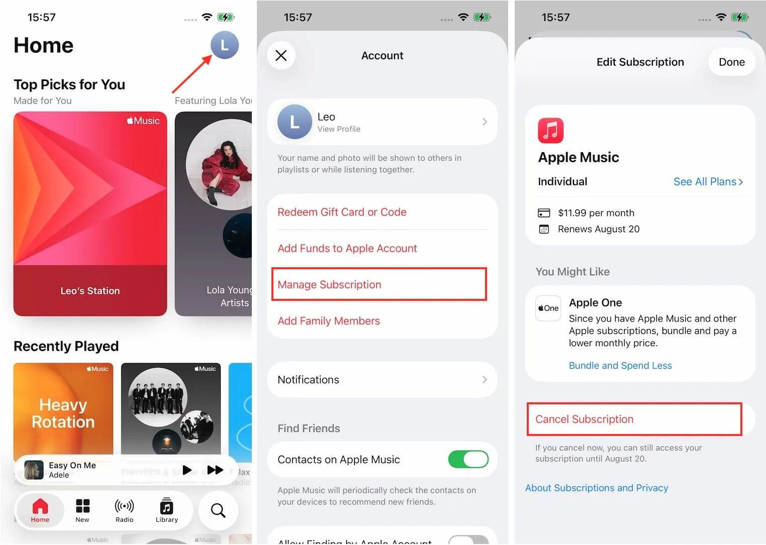 Cancel Apple Music iPhone