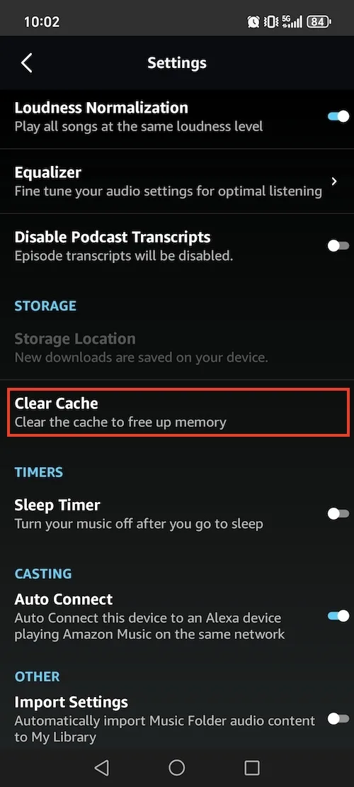 Clear Amazon Music cache Android