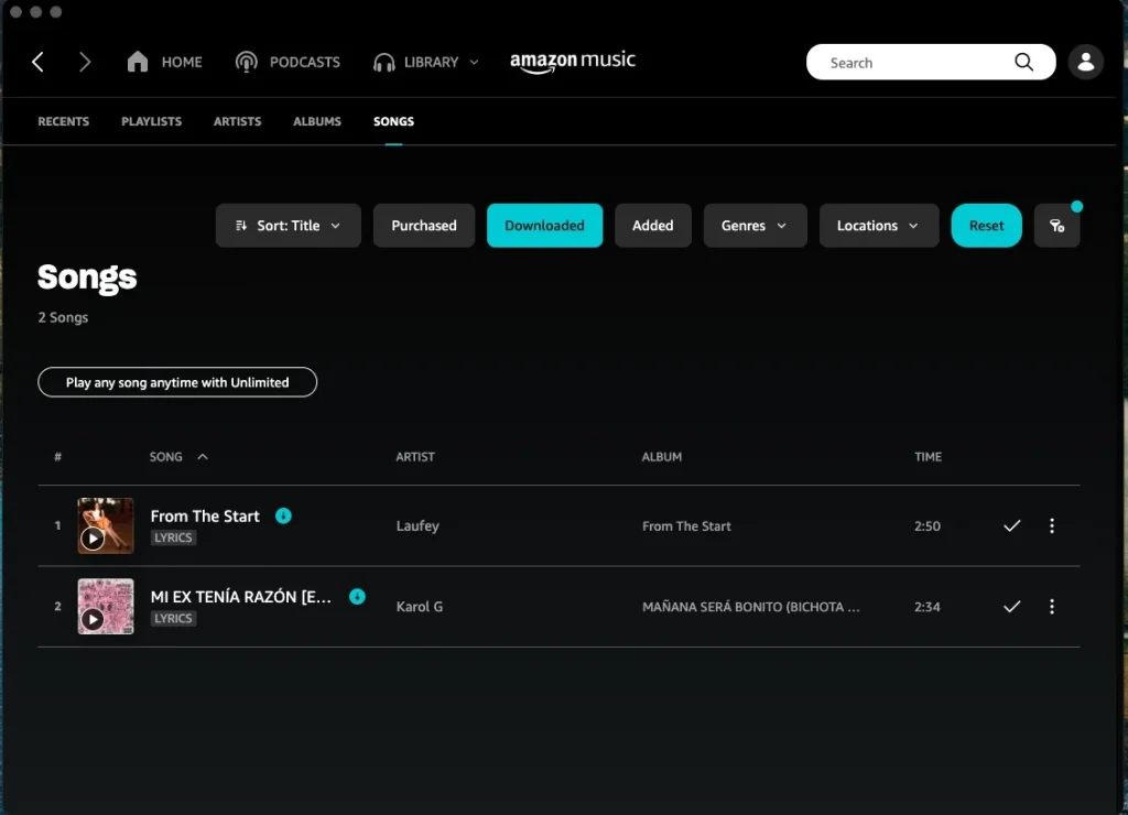Downloaded Amazon Music Songs