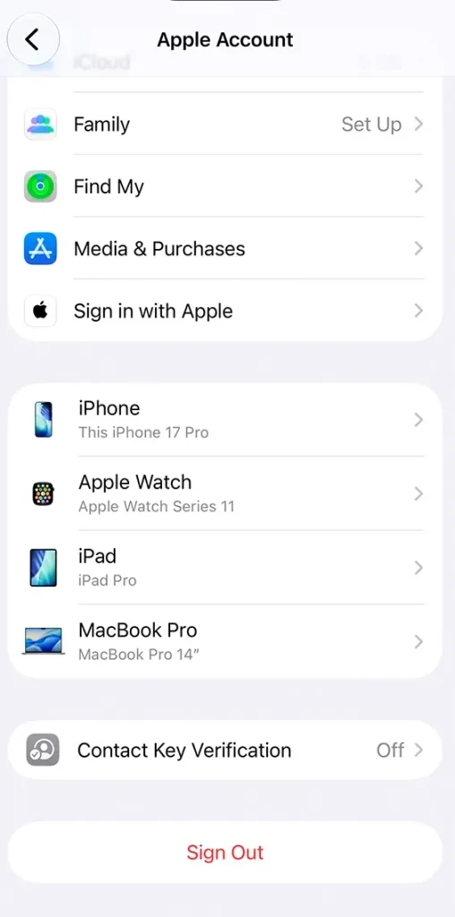 Eliminar el dispositivo de la cuenta de Apple