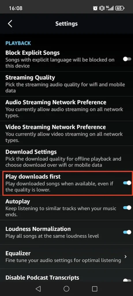Amazon Music play downloads first