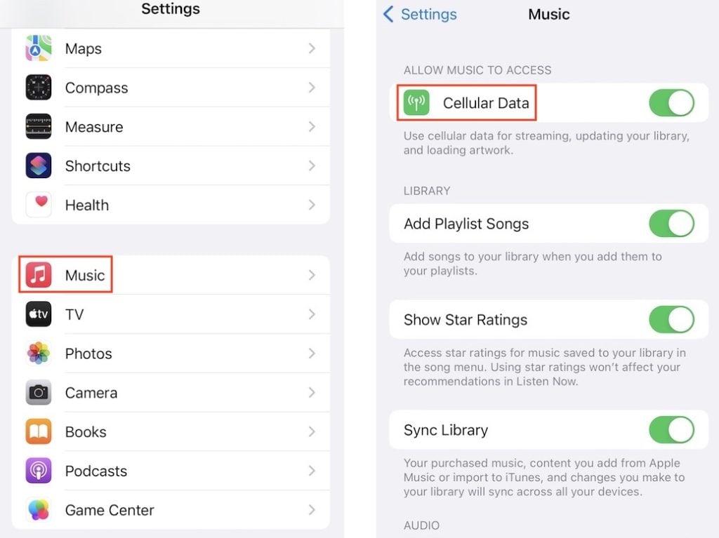 apple music cellular data