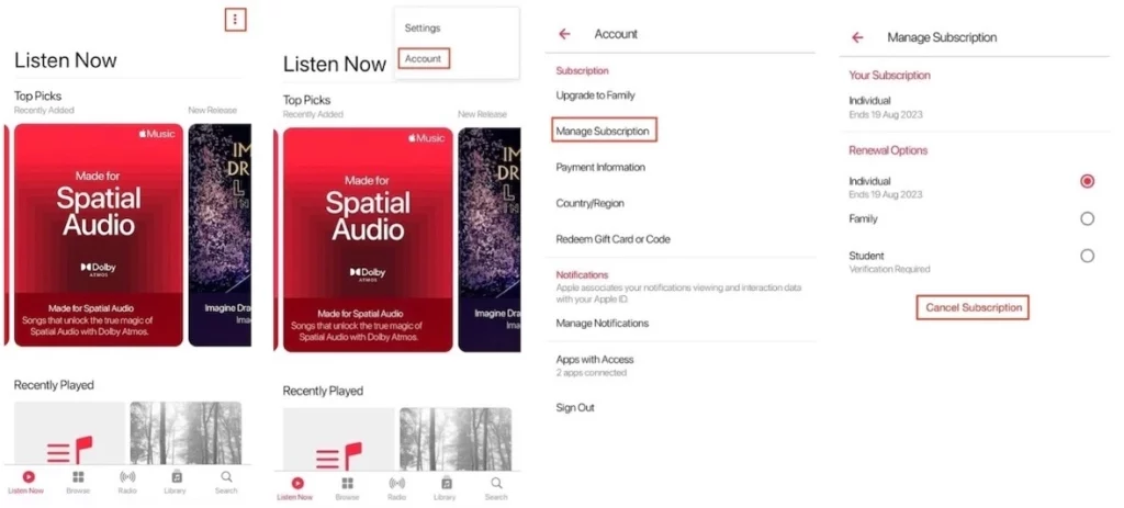 cancel apple music android