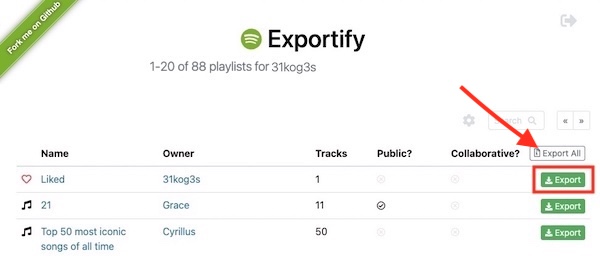 export spotify playlists to excel