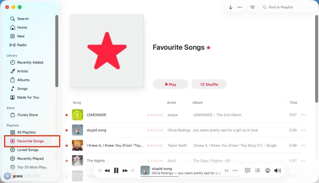 Apple Music Favorite Songs playlist desktop