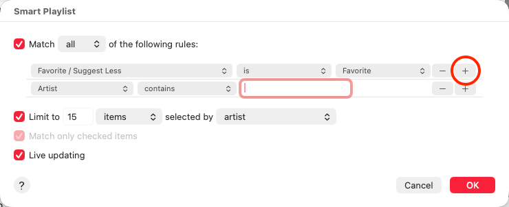 Apple Music Smart Playlist rules