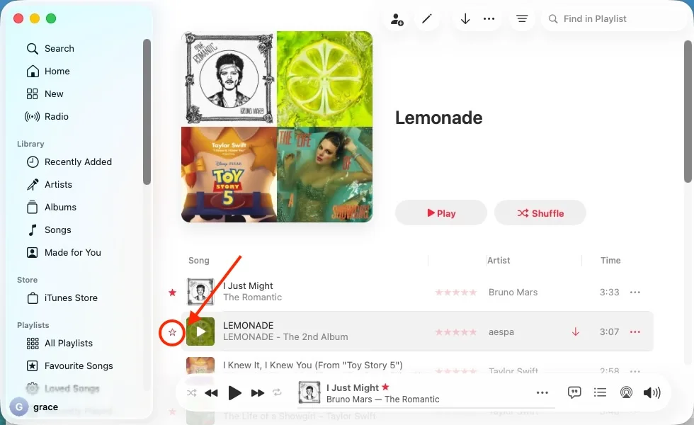 Favorite a song Apple Music