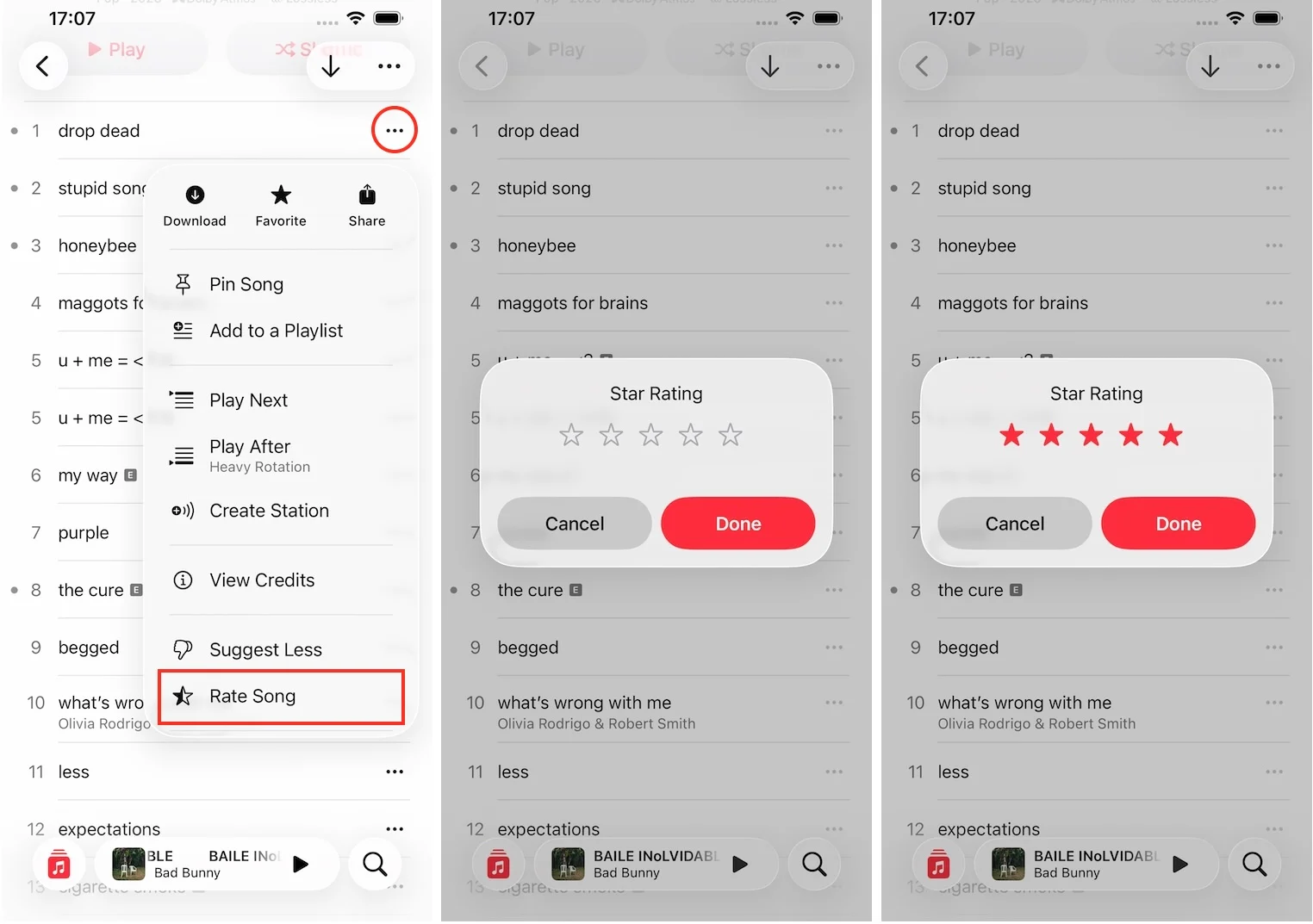 Apple Music star ratings on iPhone