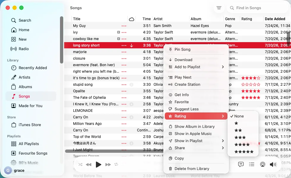 Star rate songs on Apple Music