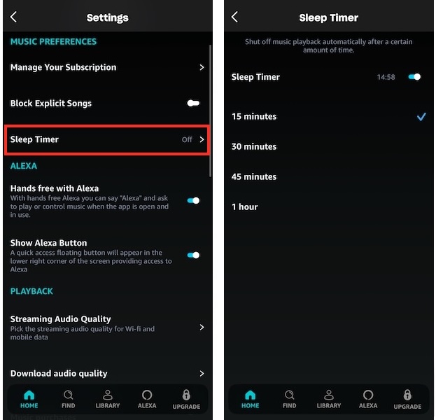 Amazon Music Sleep Timer iOS