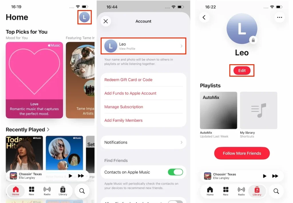 Edit Apple Music profile