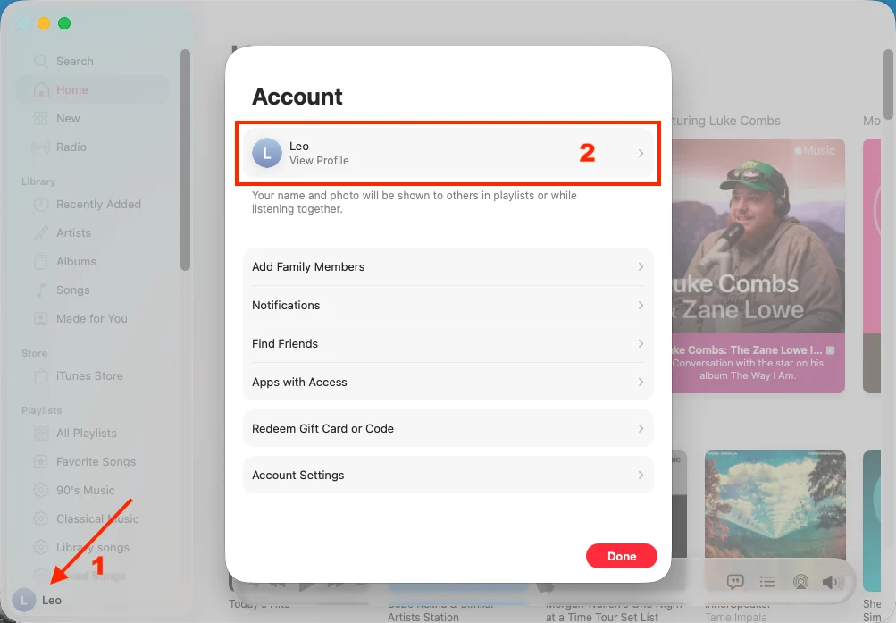 Apple Music view profile