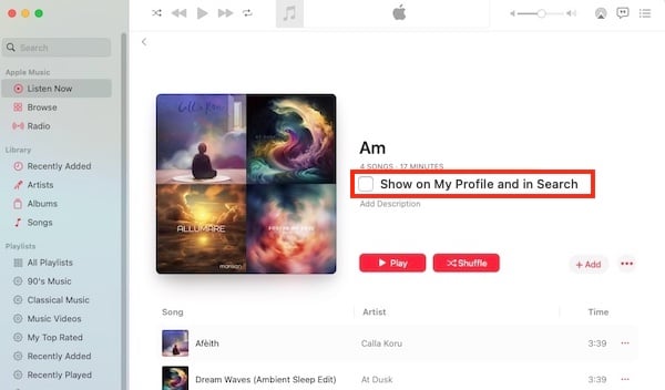 uncheck show on my profile and in search