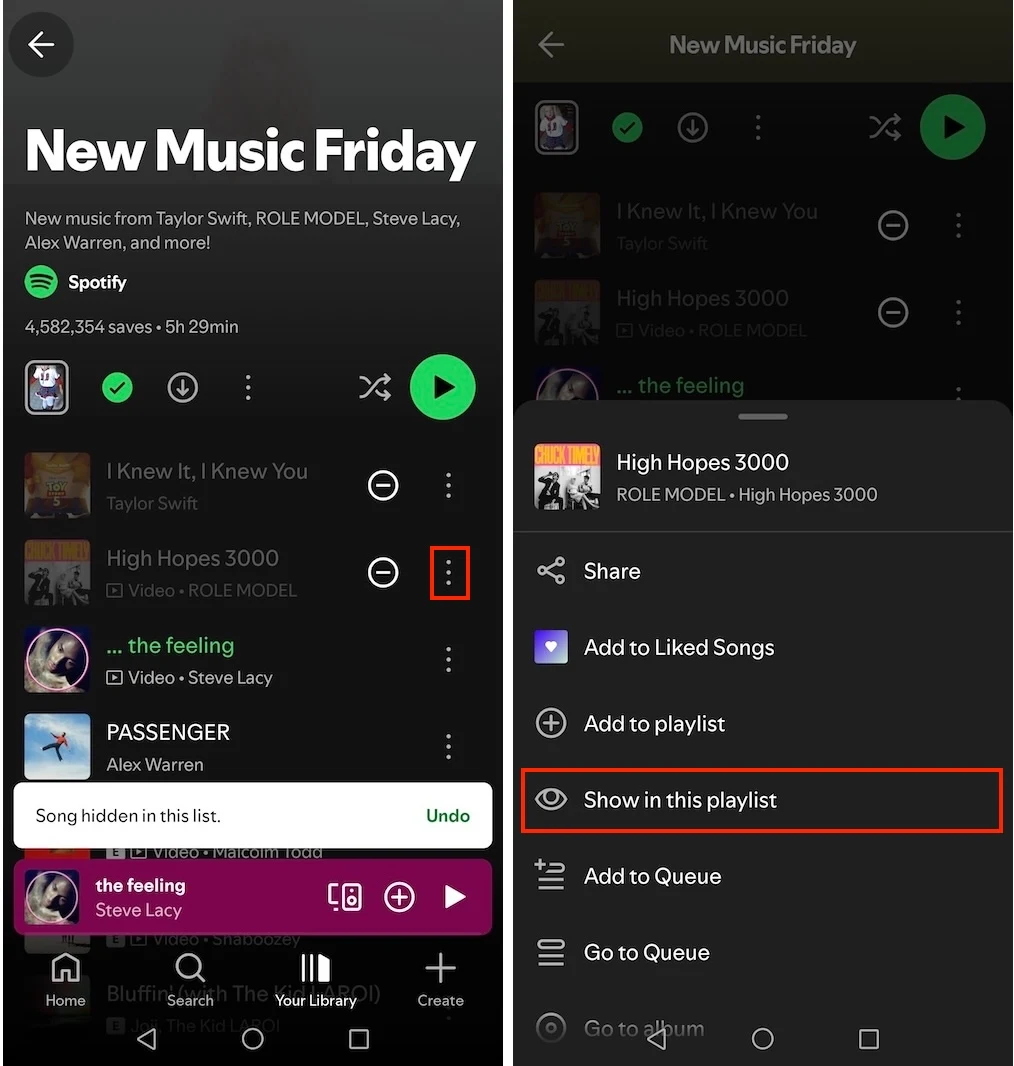 Another way to unhide a song on Spotify