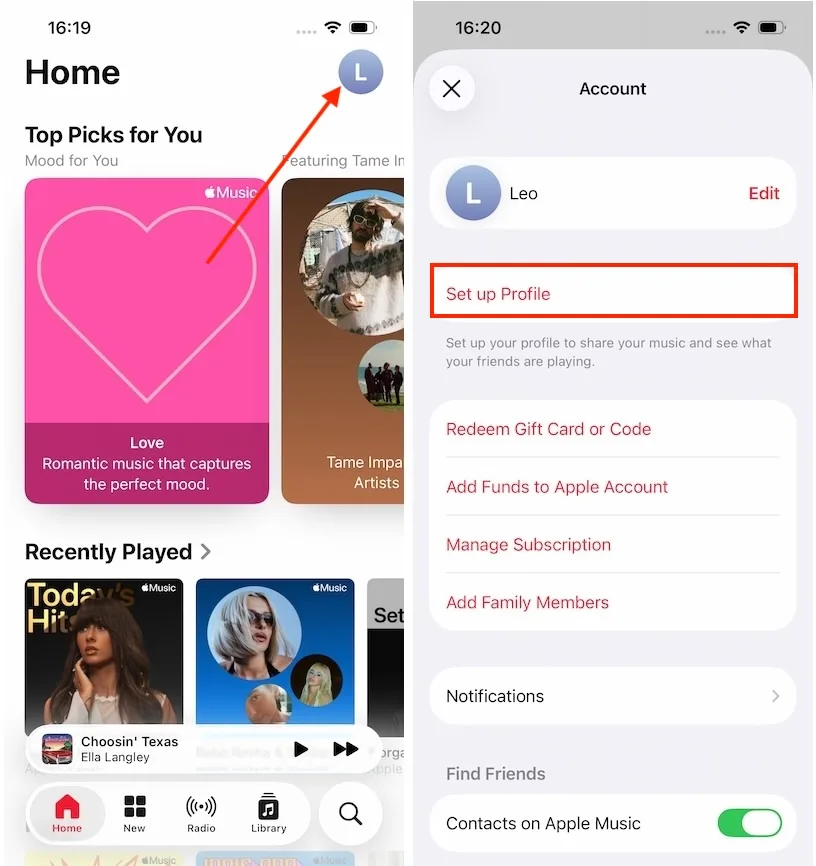 Set up Apple Music profile