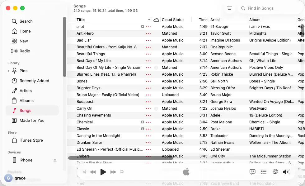Apple Music Library Song Order