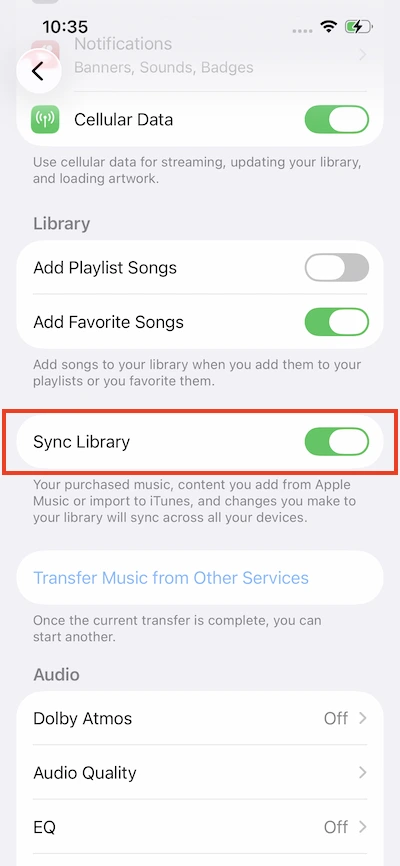 Apple Music Sync Library iPhone