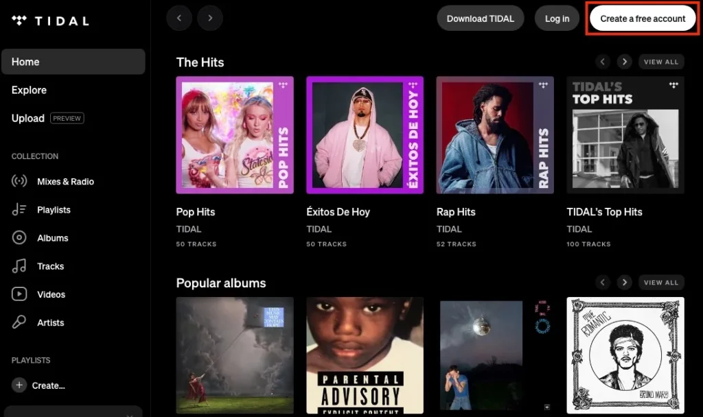 Create a Free Tidal account