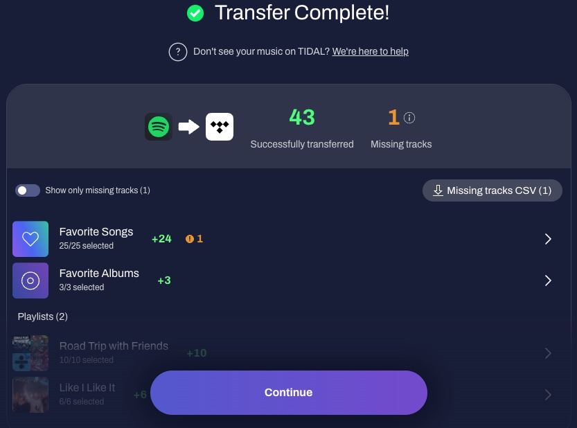 Playlist transfer complete
