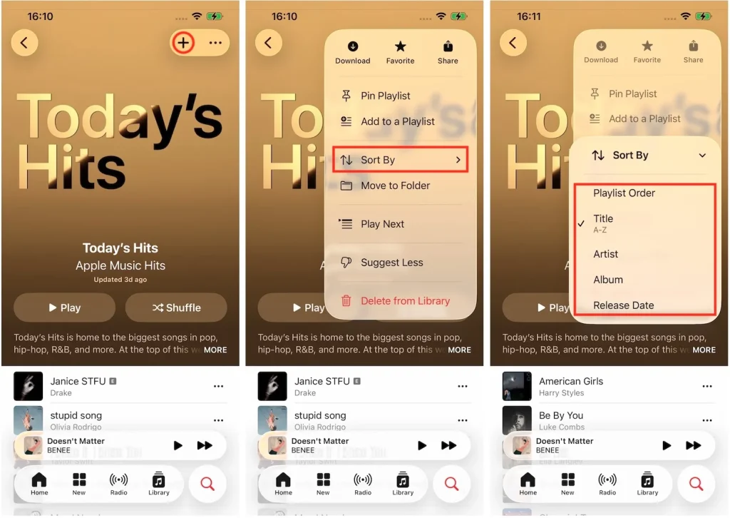 Sort Apple Music playlists on iOS