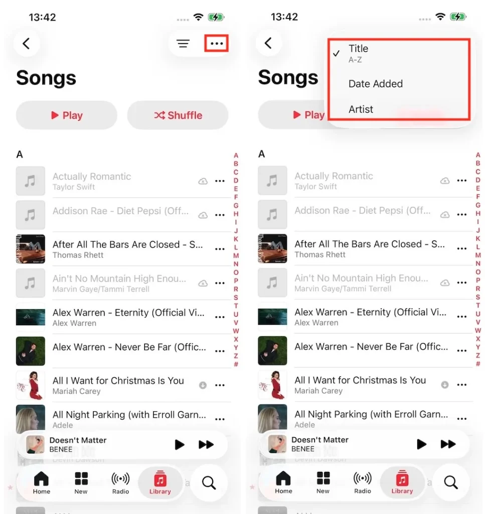 Change song order in Apple Music Library iPhone