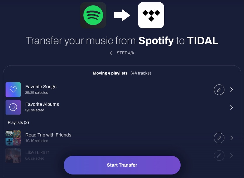 Start playlist transfer