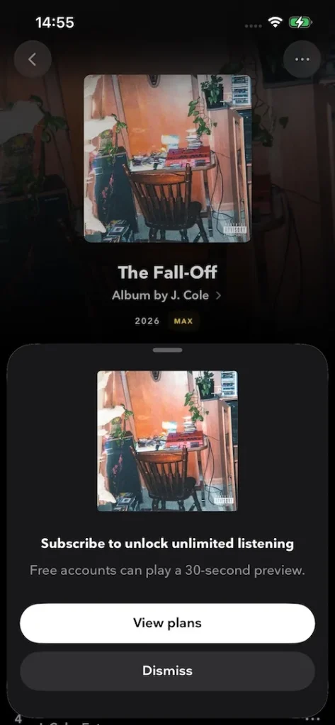 Free Tidal can only play 30-second preview