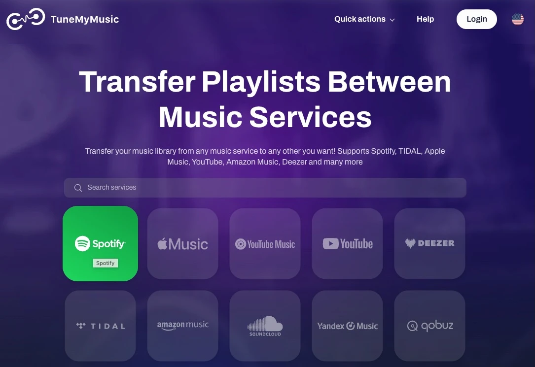 TuneMyMusic - choose Spotify as source