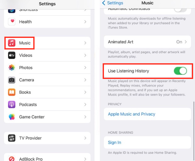 Use Listening History iPhone