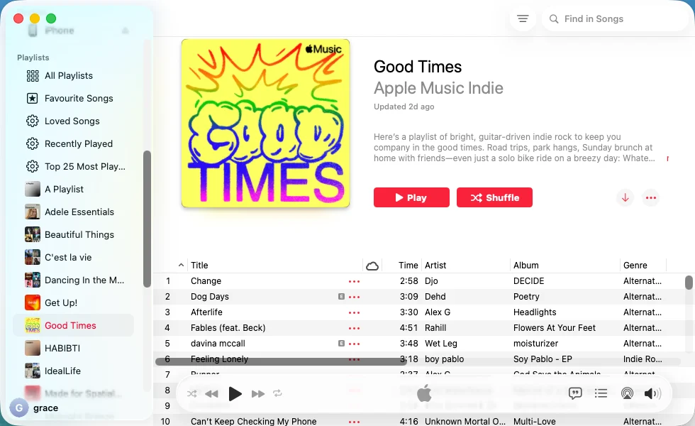 View playlist as songs