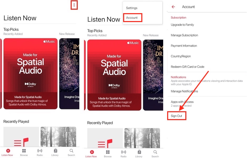 apple music sign out android